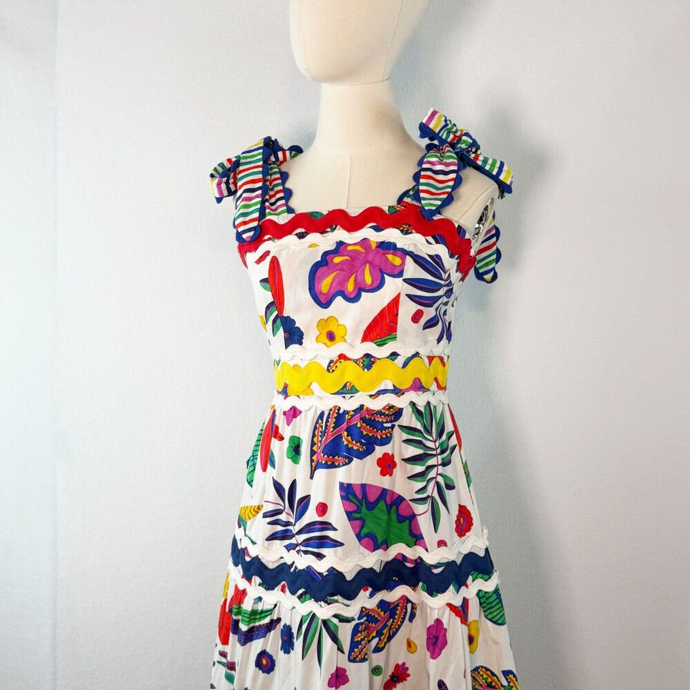 Celia B | Jade Dress | tropical floral print tiered maxi skirt trim | Sz S - Picture 3 of 14